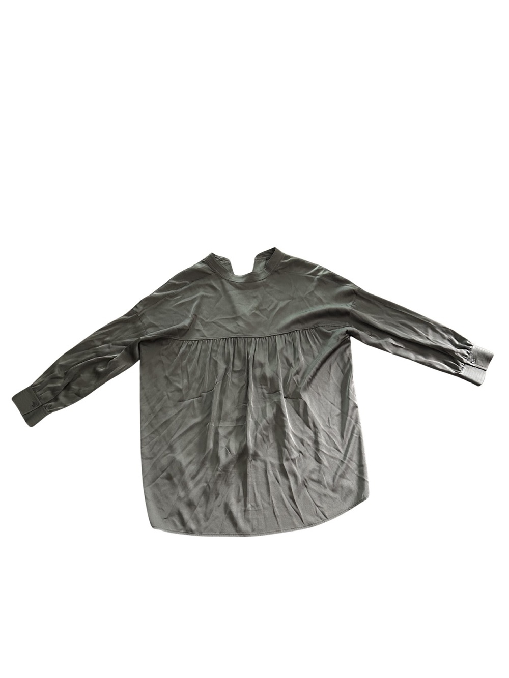 Vince Silk Band Collar Long Sleeve Popover Blouse | Charcoal | Size S - Picture 5 of 6